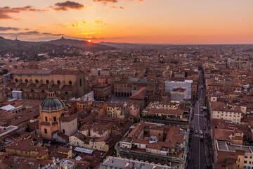 Fototapeta na wymiar Sunset aerial view of Bologna, Italy