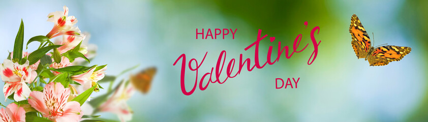 Valentine's Day. Romantic banner. Decoration of beautiful flowers