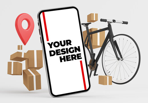 Smartphone Mockup with Floating Delivery Elements