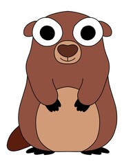 Funny cute groundhog is smiling - spring is on the way. Happy Groundhog Day forecaster animal isolated on white. Cartoon groundhog is traditional North American winter meteorology festival mascot