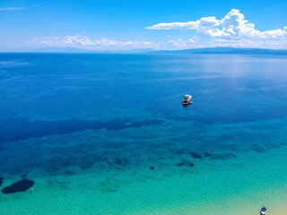 Aerial view over Koukounaries beach in Skiathos island, Sporades, Magnesia, Greece