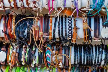 A counter with bracelets. Souvenir products