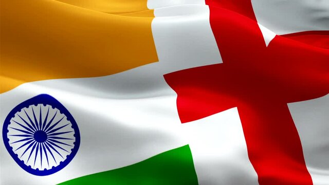 English and Indian flag waving video in wind footage Full HD. English vs Indian flag waving video download. India Flag Looping Closeup 1080p Full HD 1920X1080 footage. England Indian countries flags F