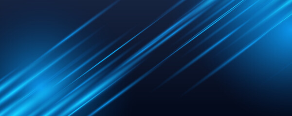 Vector Abstract, science, futuristic, energy technology concept. Digital image of light rays, stripes lines with blue light, speed and motion blur over dark blue background © Roisa