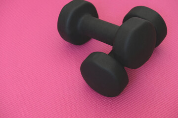 Black dumbbell on pink background