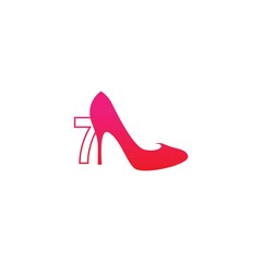 Number 7 with Women shoe, high heel logo icon design vector