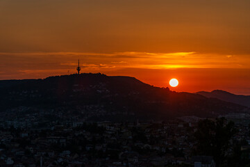 view of the city at sunset