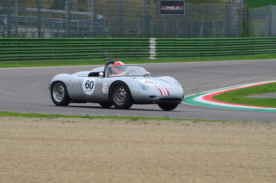 Imola Classic 26 October 2018: PORSCHE RSK 718-60 Spyder 1960 driving by Peter V&Ouml;GELE during practice session on Imola Circuit, Italy.