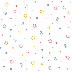 Childish pattern with stars, moon and dots. Children's pattern. Textile pattern.