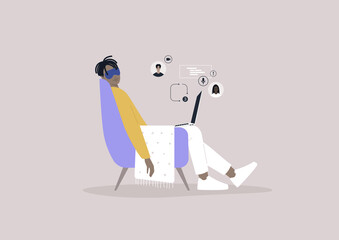 A young male Black character taking a nap during the working day, missed calls and messages