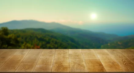 Tableau sur plexiglas Par pièce nice landscape with old wooden table  © skandar