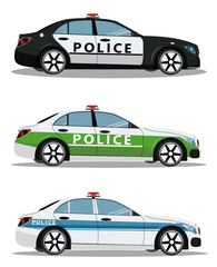 Set of police cars side view vector illustration isolated on white background. International police car. Vector illustration in flat style. © Vitalii
