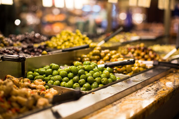 Olives on sale/display in a food market/grocery store