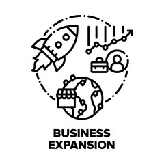 Business Expansion Success Vector Icon Concept. Company Expansion And Opening Office Branches In Worldwide, Growth Profit And Statistic. Financial Market Globalization Black Illustration