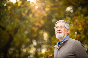 Portrait of a senior man outdoors, optimism, good health, happyness radiates of the man's face, expression