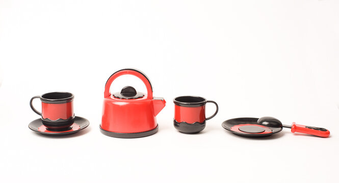 set of baby plastic pasuda on a white background