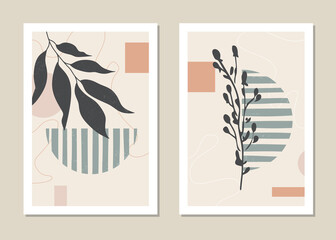 Botanical wall art vector set. Abstract pattern of  branches for collages, posters, covers, ideal for wall decoration. Vector.
