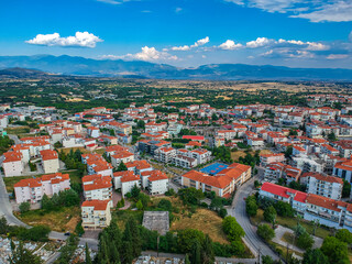 Fototapeta na wymiar Aerial panoramic view over Kozani city, Greece