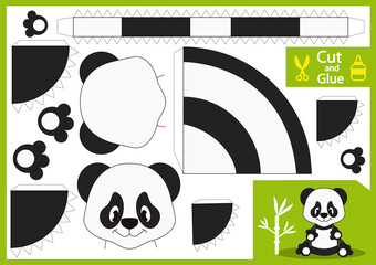 Cut and glue the paper panda. Paper toys spaceship yourself. Children funny riddle entertainment and amusement. Puppet show. Kids art game and activities jigsaw. Handmade toy. Vector illustration. © Betswork