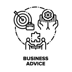 Business Advice Vector Icon Concept. Business Meeting And Consultation, Consultant Explaining Strategy And Teaching Businessman New Skills. Advisor Advicing Solution Black Illustration