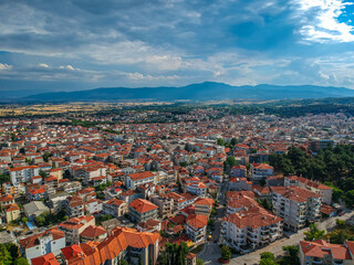 Aerial panoramic view over Kozani city, Greece