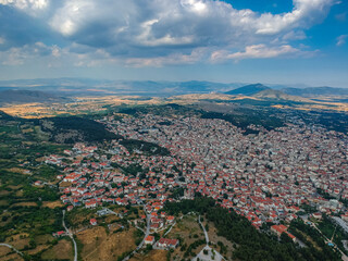 Aerial panoramic view over Kozani city, Greece