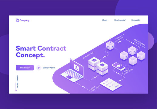 Hero Image or Landing Page Design with Isometric View of Smart Contract Process Cycle