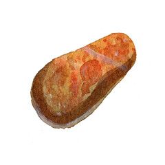 Watercolor sea pebble, orange stone. Natural texture with paint splashes. Can be used for print, postcard. Hand drawn raster stock illustration in realism, traditional drawing.