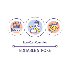 Low cost countries concept icon. Cheapest countries to live and work. Places with bad economical situation idea thin line illustration. Vector isolated outline RGB color drawing. Editable stroke