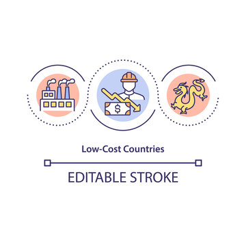 Low Cost Countries Concept Icon. Cheapest Countries To Live And Work. Places With Bad Economical Situation Idea Thin Line Illustration. Vector Isolated Outline RGB Color Drawing. Editable Stroke