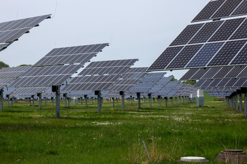 View of modern solar systems near the river Mulde in the district Muldentalkreis between the cities...
