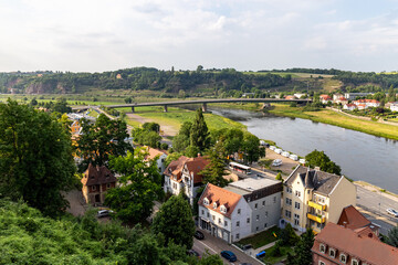 Fototapeta na wymiar Panorama of the city of Meissen with the river Elbe, Germany, Europe b