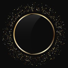 Golden sparkling ring with golden glitter isolated on black background.