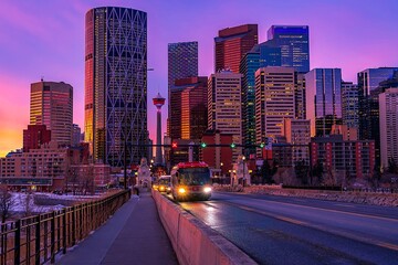 Downtown Calgary Traffic At Sunrise