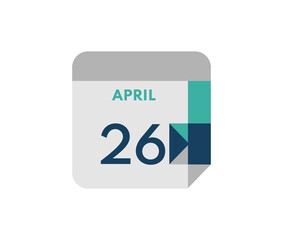 April 26 flat daily calendar date, 26 April Single Day Calendar  Icon