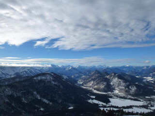Fototapeta na wymiar Winter hiking tour to Schönberg mountain in Bavaria, Germany