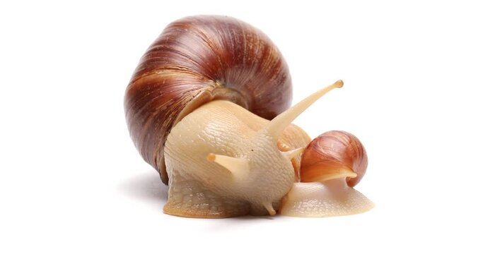 Giant Achatina snails on white background