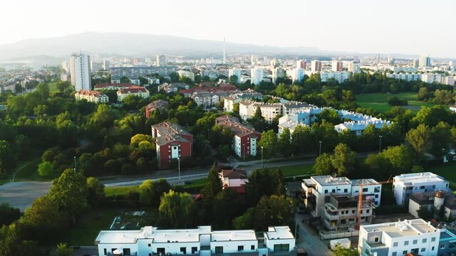 Aerial View of Zagreb, Capital of Croatia On Buildings and Urban Area.