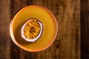 Pornstar martini in a copper cocktail glass