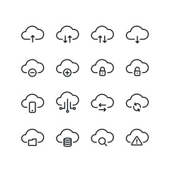 Cloud technology Icon Set. Network and Service Database Storage Sign - Vector