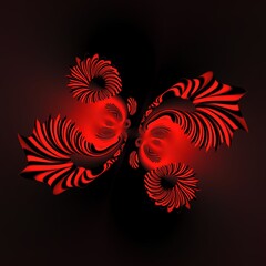 intricate abstract 3D illustration designs based upon a red and black mobius ring