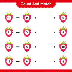 Count and match, count the number of Raspberries and match with right numbers. Educational children game, printable worksheet, vector illustration