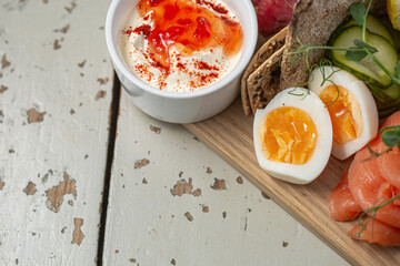 Scandinavian seafood planner - smoked salmon, gravalax, lobster tails, boiled eggs
