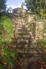 Fototapeta na wymiar Old stairs made in stones in vegetation