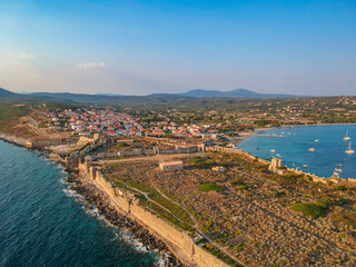 Aerial view over Methoni Castle and the fortified city in Methoni, Messenia, Greece