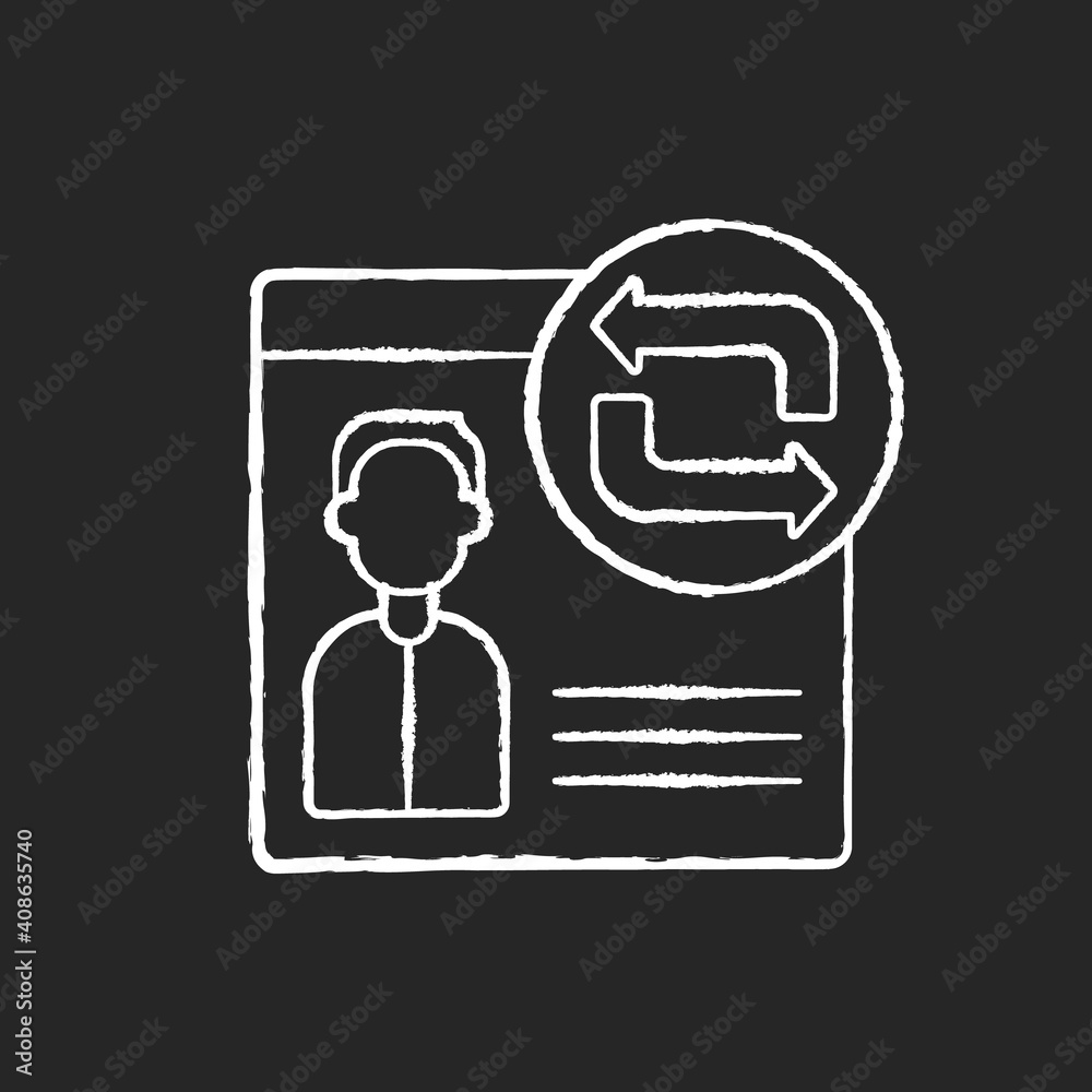 Sticker Returning visitor chalk white icon on black background. Visitor who can be identified with multiple visits through cookies or authentication. Isolated vector chalkboard illustration