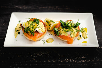 Eggs Benedict with smoked salmon and hollandaise sauce
