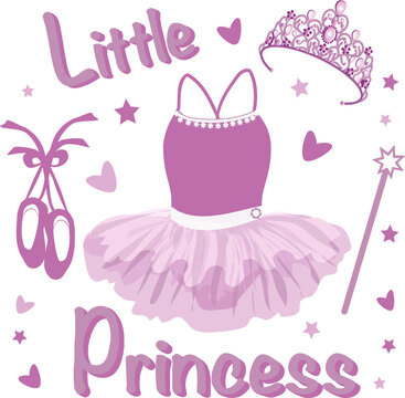 vector image of a tutu for a little girl, pointe shoes  and the inscription " Little Princess"