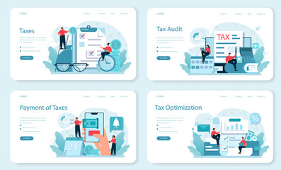 Fototapeta na wymiar Taxes payment web banner or landing page set. Idea of business accounting