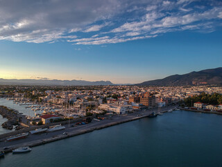 Fototapeta premium Aerial view over seaside city of Kalamata Messinia, Greece